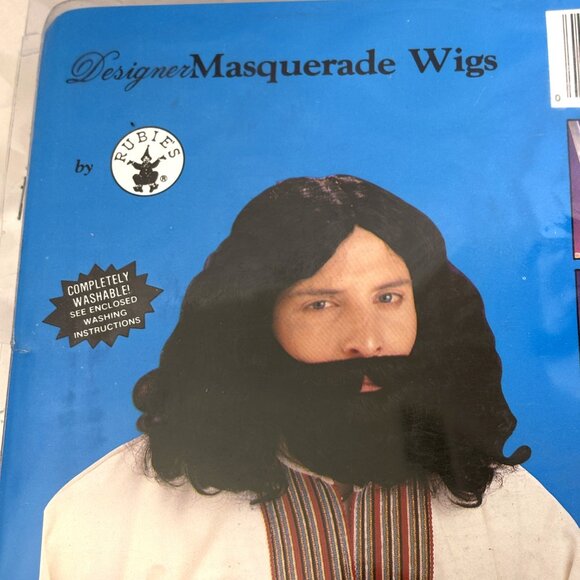 Rubie's Men's biblical Black Wig Beard with mustache Set  Christmas Play NOS NWT - Picture 2 of 8